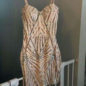 Elegant Sequin Striped Dress M